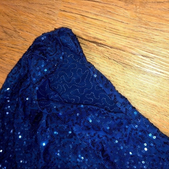 CAROLINE Rose Metallic Blue Sequin Sequinned Draped Flowy Tunic Top OS Plus Size - Picture 5 of 8